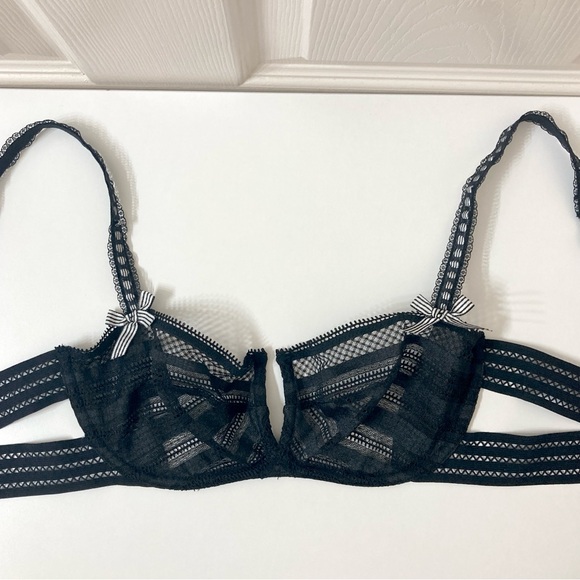 Victoria's Secret Other - Victoria’s Secret Black Sheer Lace Plunge Unlined Underwire Bra 32C Coquette